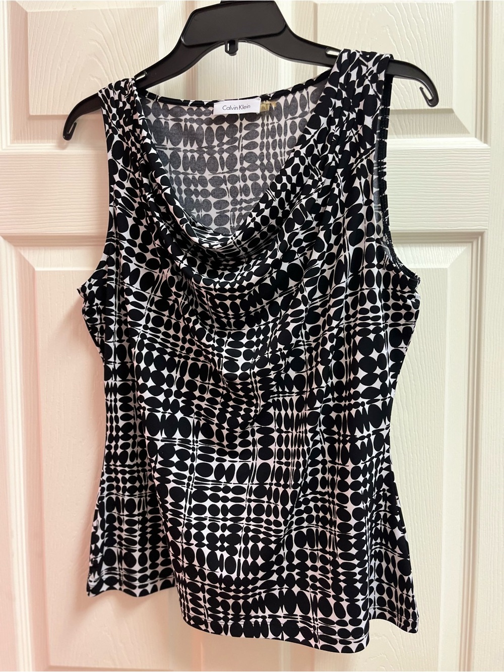 Calvin Klein Black & White Geometric Cowl Neck Tank